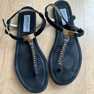 Jimmy Choo Black Rhinestone Thong Sandal 37.5